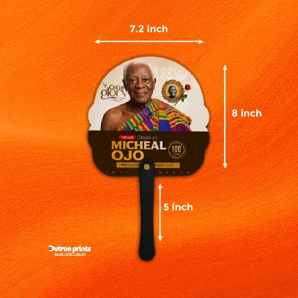 Semi Circle Fan dimension guide showing 7.2 inch width, 8 inch height, and 5 inch handle